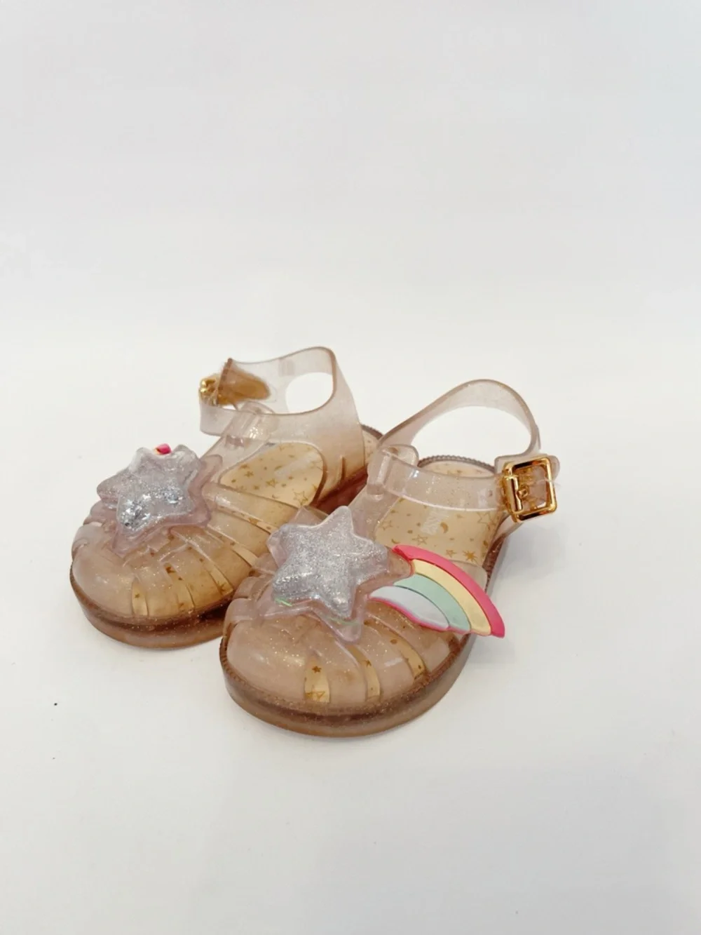 MINI MELISSA Little Girl's Possession II Clear/Gold Rainbow Jelly Sandals 6c